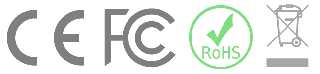 CE FC RoHS 安全標章，以及不可回收標章